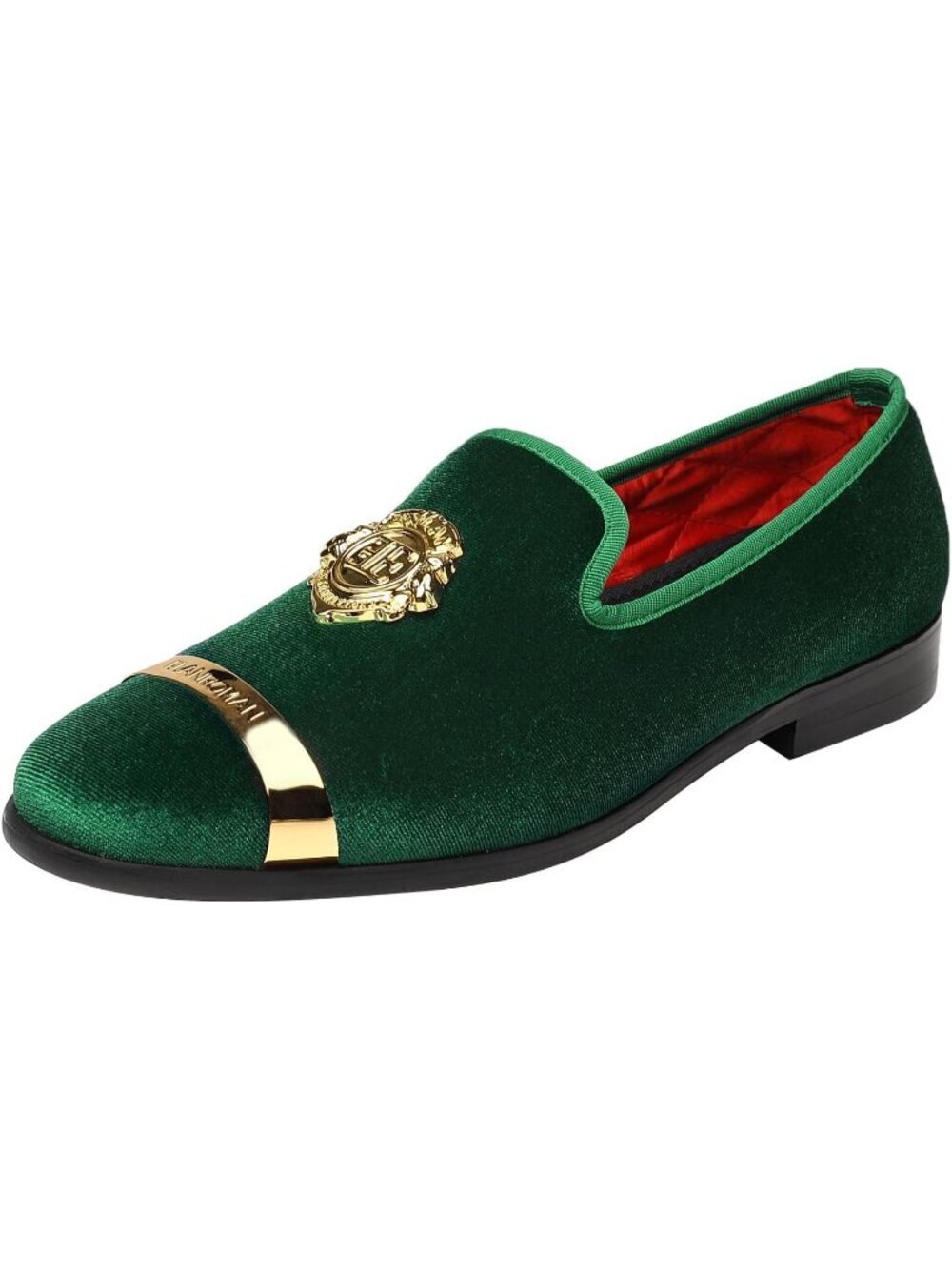 ELANROMAN Men's Olive Velvet Loafers Dress Gold Buckle Wedding Party Prom Shoes